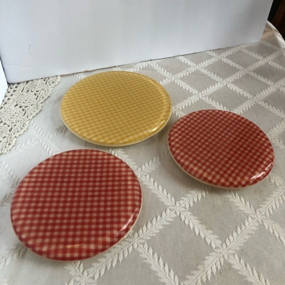 Great MC Trivets Hot Plates Gingham Check Red Yellow 2 Sizes Set of 3